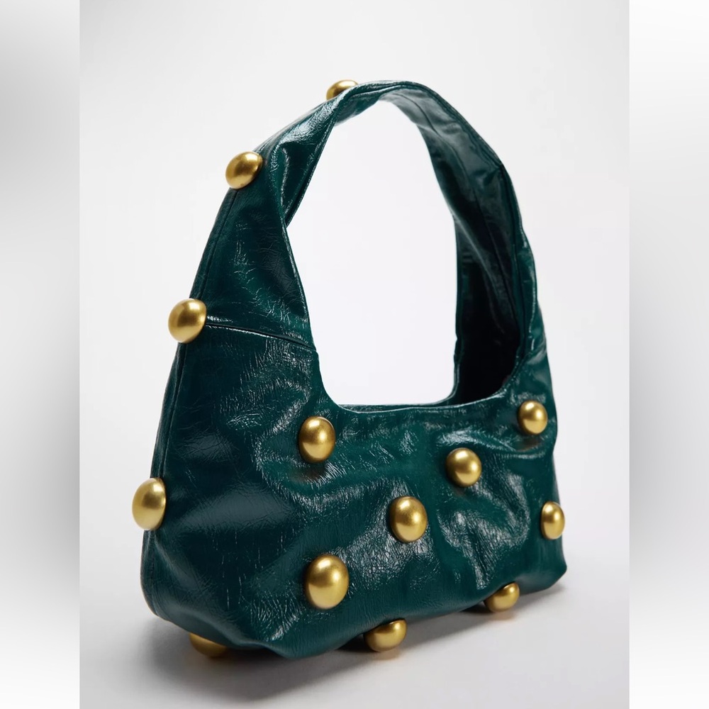 Zara Green Shoulder Bag with Gold Accents